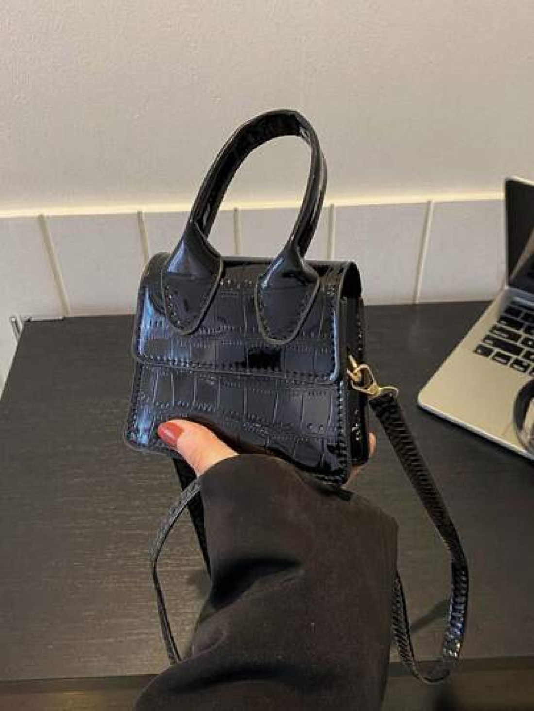 1pc New Fashion Stone Simple Hand Held Shoulder Crossbody Small Square Bag Elegant Mini Solid Color Crocodile Pattern Western Style Personalized Retro Aesthetic Casual Shoulder Crossbody Hand Held Sma