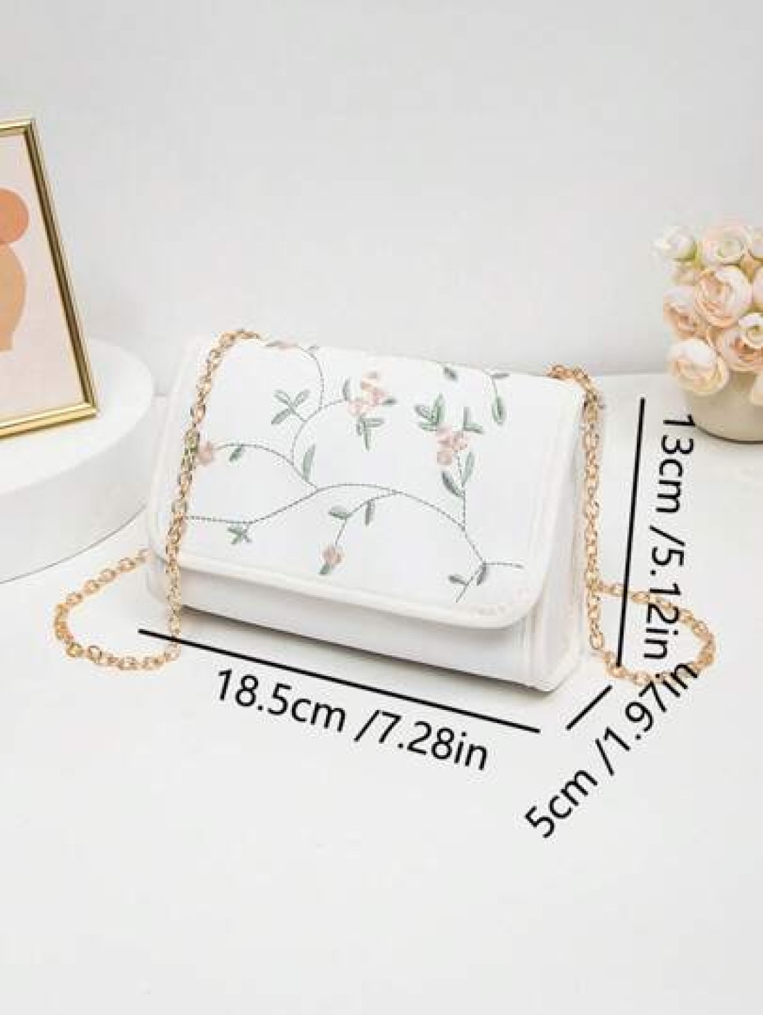 1pc Embroidered Crossbody Bag For Girls Floral Embroidery Shoulder Bag Coin Purse Chain Minimalist Crossbody Bag Suitable For Daily Use Gatherings Gift Giving An Ideal Gift Choice