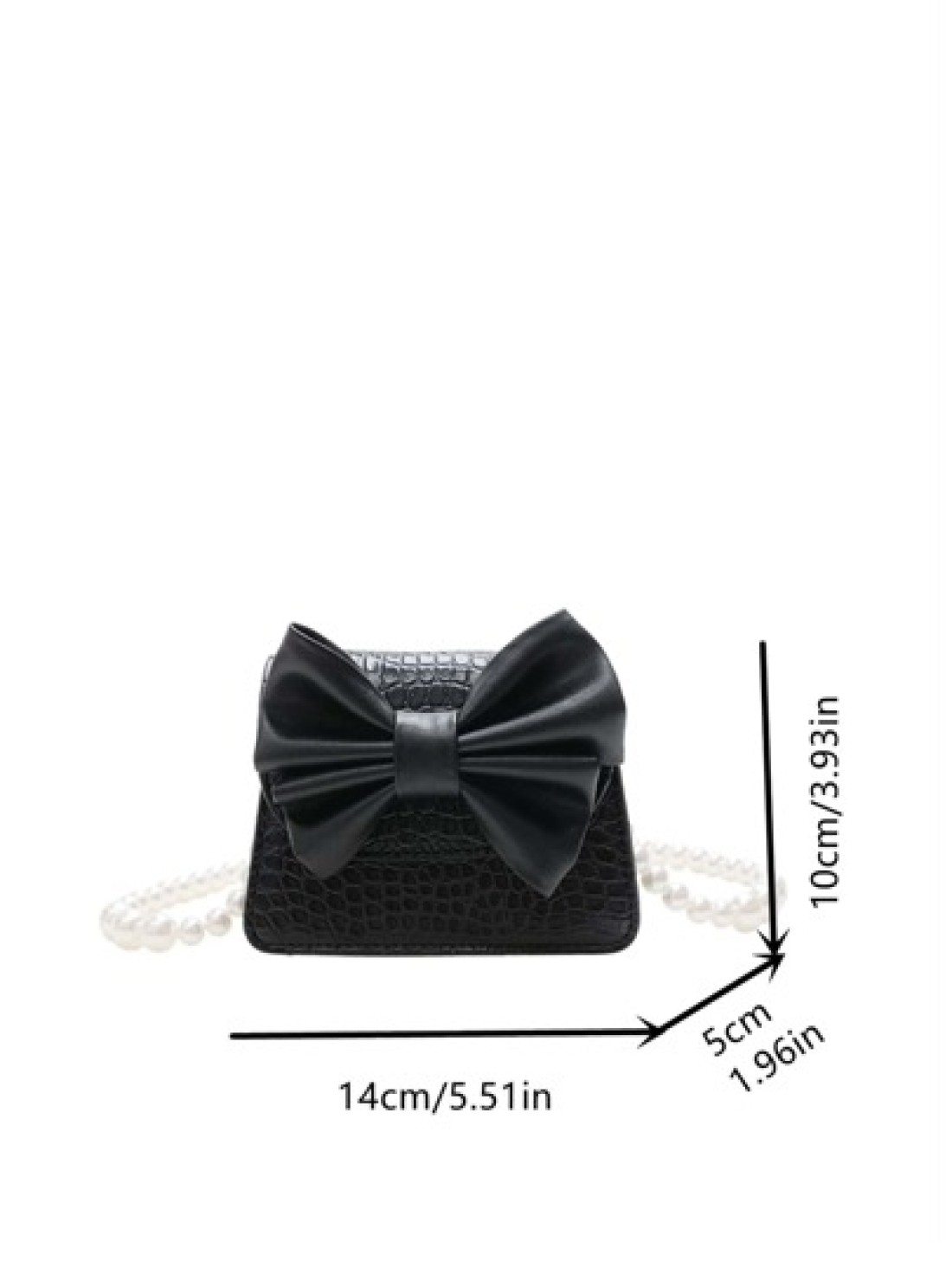 Girls Crocodile Embossed Bow Decor Square Bag