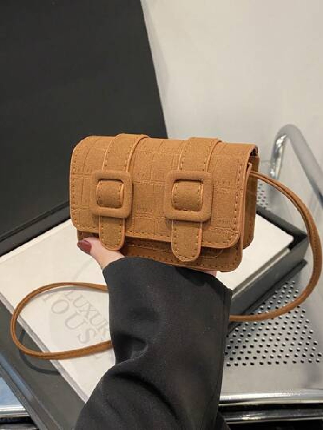 1pc Girl Frosted Indentation Mini Square Bag Fashion Cross Body Red Envelope Casual Lightweight Play Comfortable Fabric Suitable For Daily Outing Play School Commuting Use For Friends The Perfect Gift