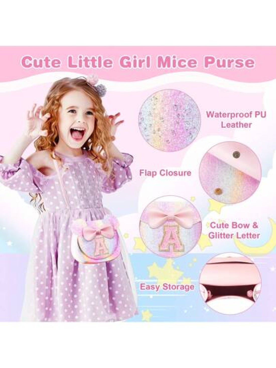 Toddler Purse Little Girl Purses For S 1 2 3 4 5 6 7 8 Year Old Birthday Gifts Cute Bow Purses Crossbody Shoulder Bag Personalized Initial Glitter Letter Coin Purse Christmas Gifts