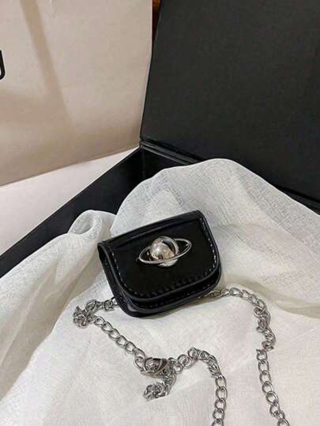 One Piece Mini Pu Flip Crossbody Bag Stylish And Simple Design Fashionable And Personalized Celebrity Decoration Planet Printed Mini Lipstick With Chain Bag Mini Wallet Crossbody Waist Bag Chain Decor