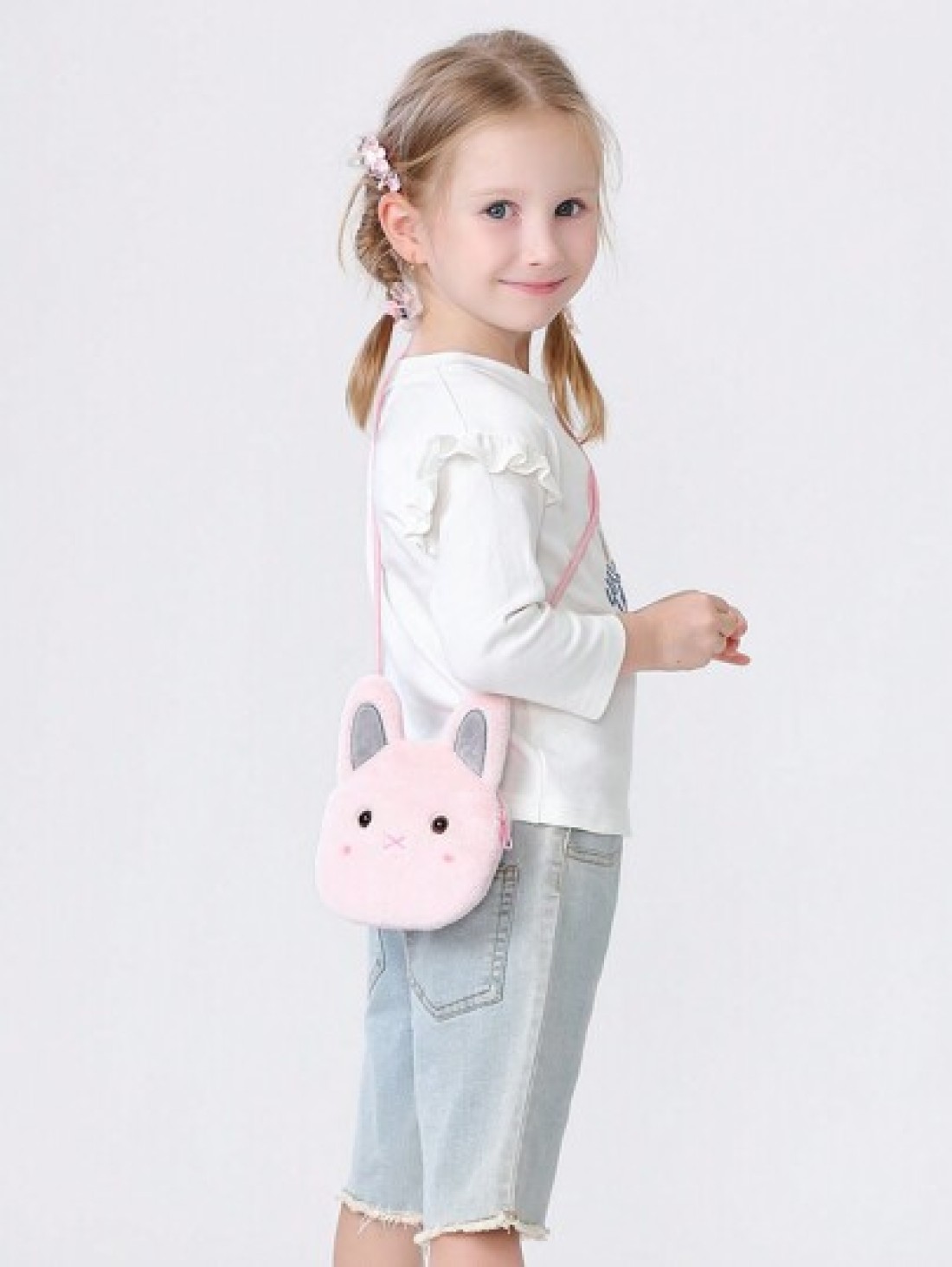 1pc Pink Bunny Mini Cute Crossbody Shoulder Bag For Girls Plush With Zipper Closure Suitable For Daily Use