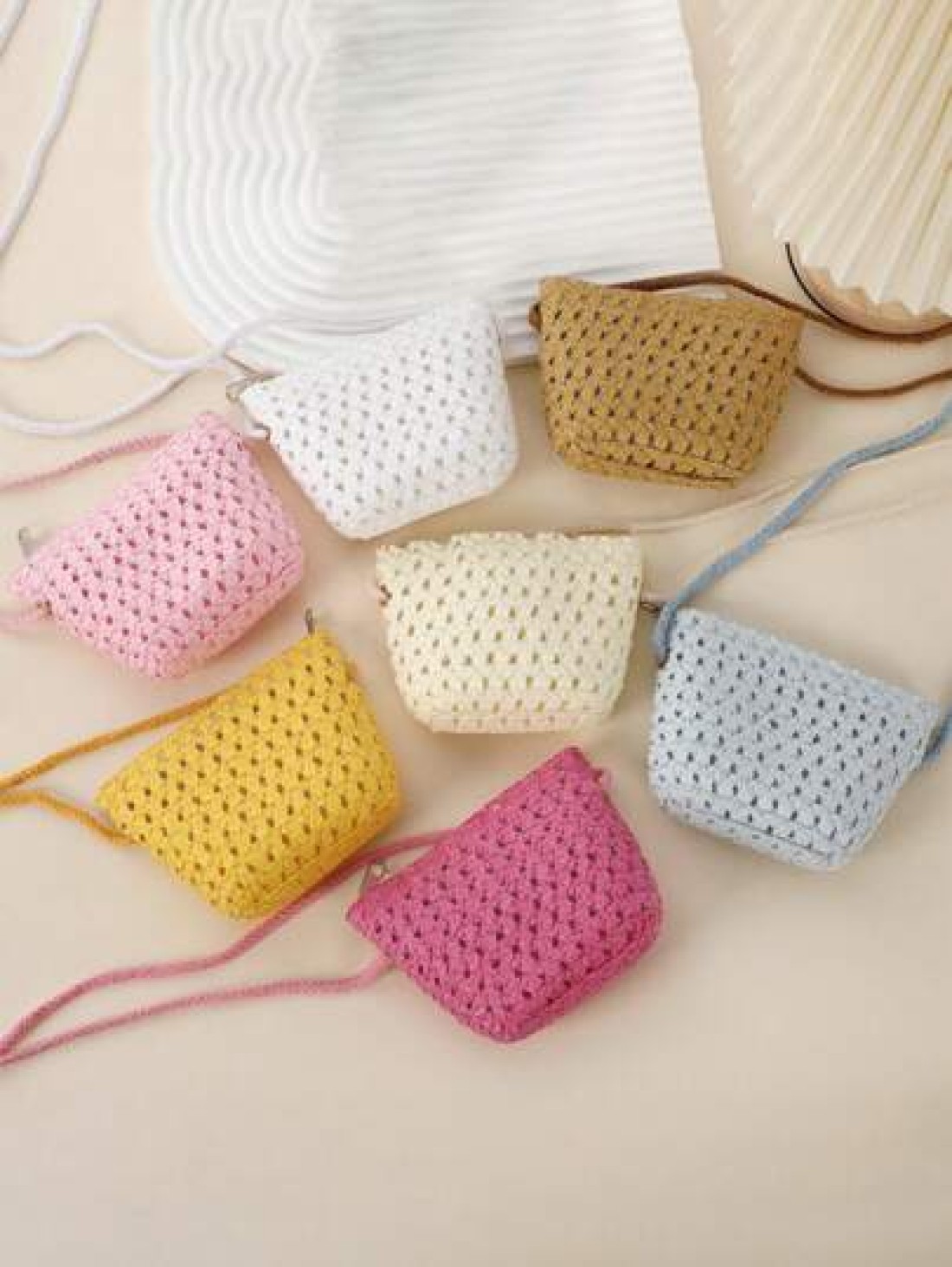 1pc Mini Lightweight Cute Woven Straw Crossbody Bag For Kids Suitable For Outdoor Beach Travel