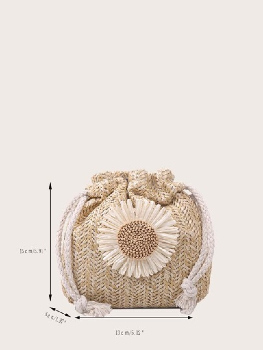 Girls Floral Graphic Drawstring Straw Bag