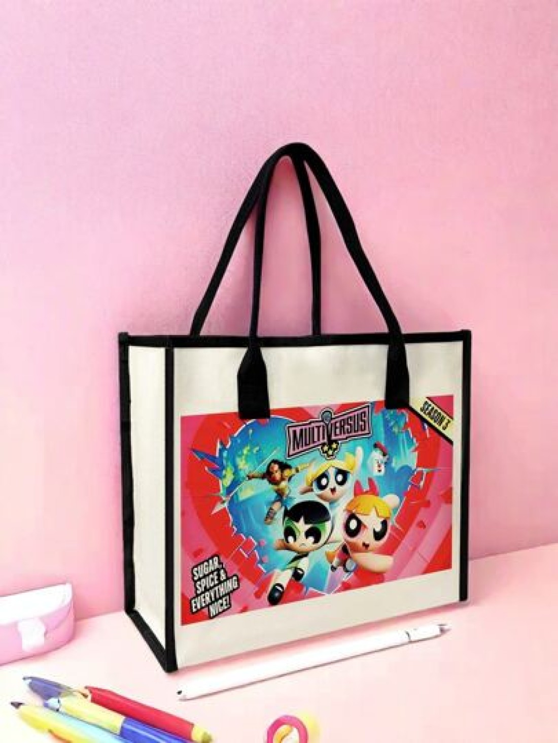 THE POWERPUFF GIRLS THE POWERPUFF GIRLS Tote Bag For Lipstick Brush Skincare Mobile Phone Coin Small Items For Home Gift Vacation And Festival Halloween Christmas Multifunctional Use For Travel Storag
