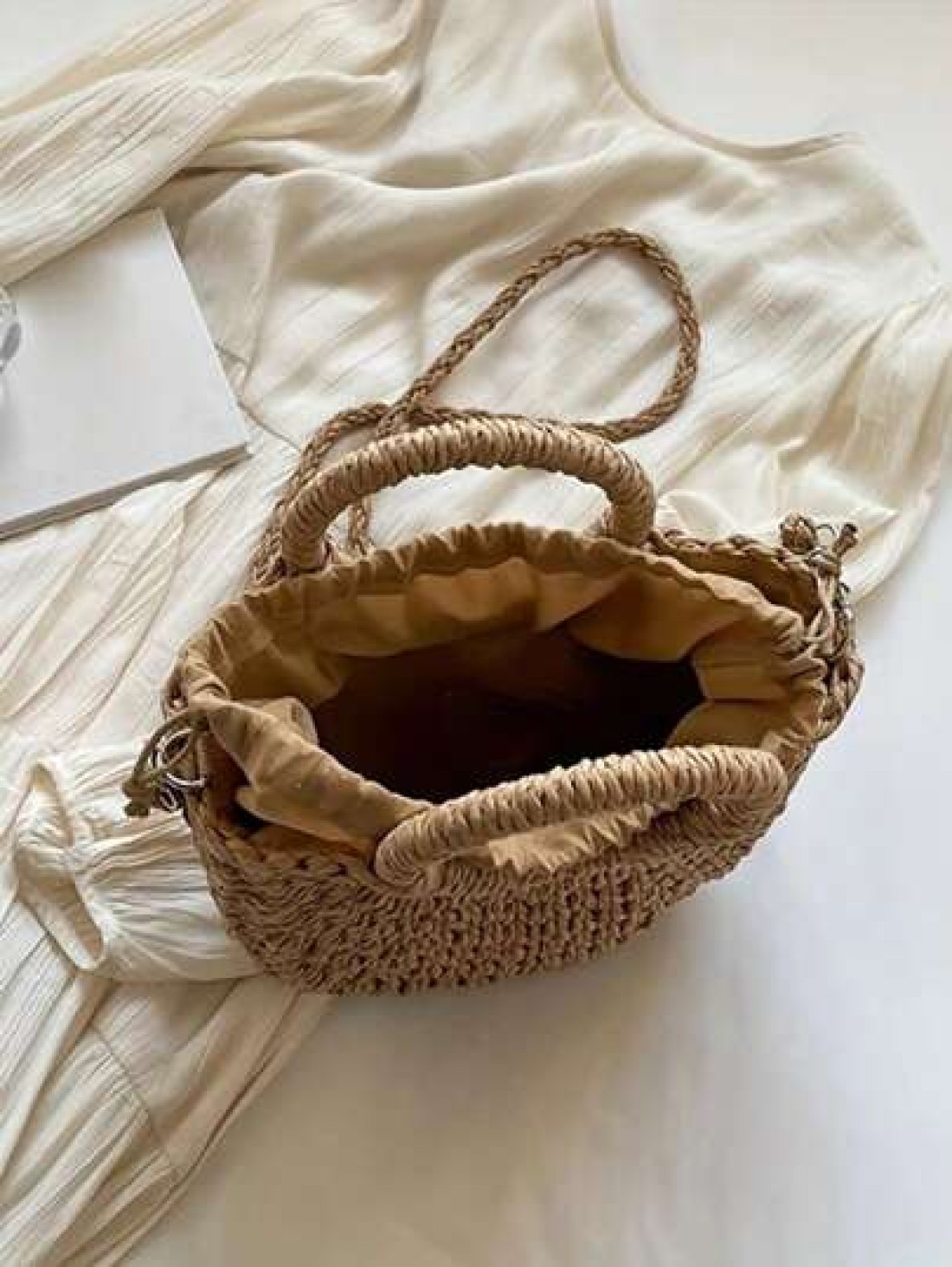 1pc Straw Bag With Faux Flower Half Moon Shaped Women Handbag Woven Crossbody Small Bag Beach Bag