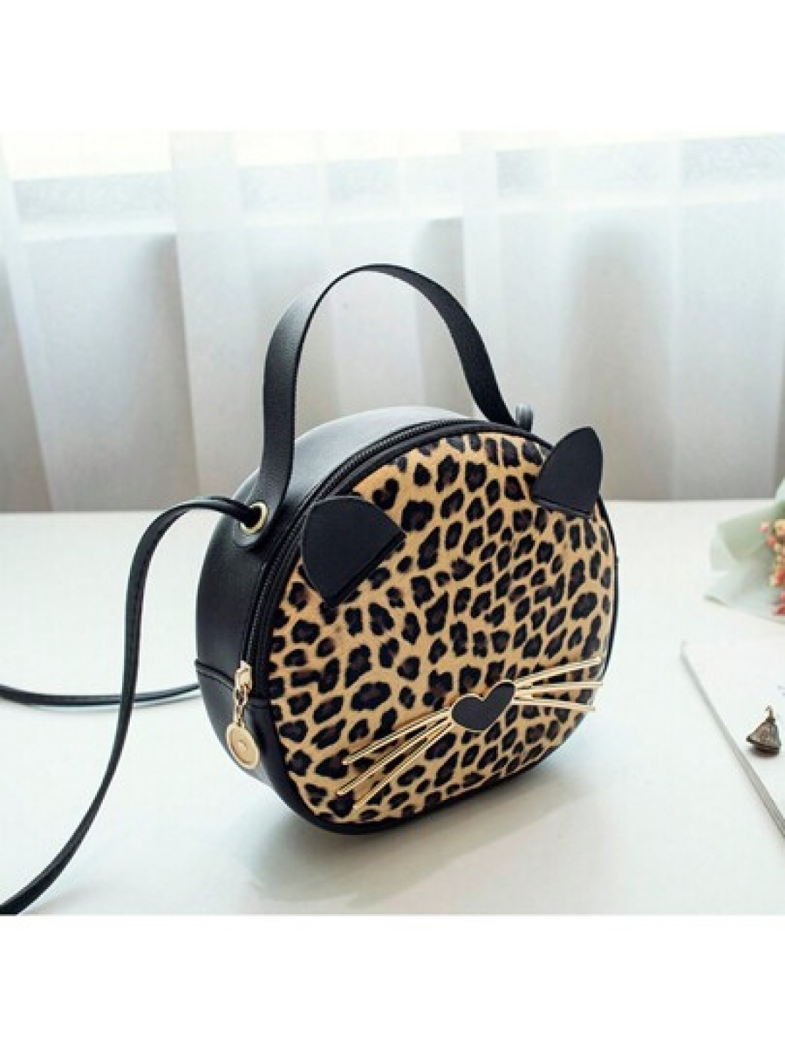 1pc Girl s New Leopard Print Bag Pu Leather Cat Mobile Phone Bag Cute Fashion Small Round Bag Ideal Choice For Gifts