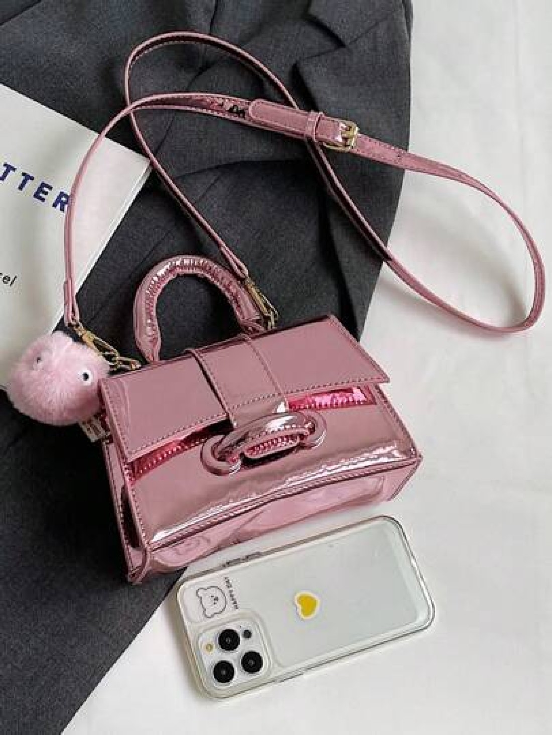 Solid Color Pu Leather Mini Children s Handbag With Metallic Texture