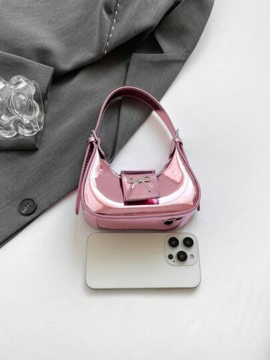 Girls Fashionable Glossy Handbag Coin Purse Butterfly Decor Small Crossbody Bag