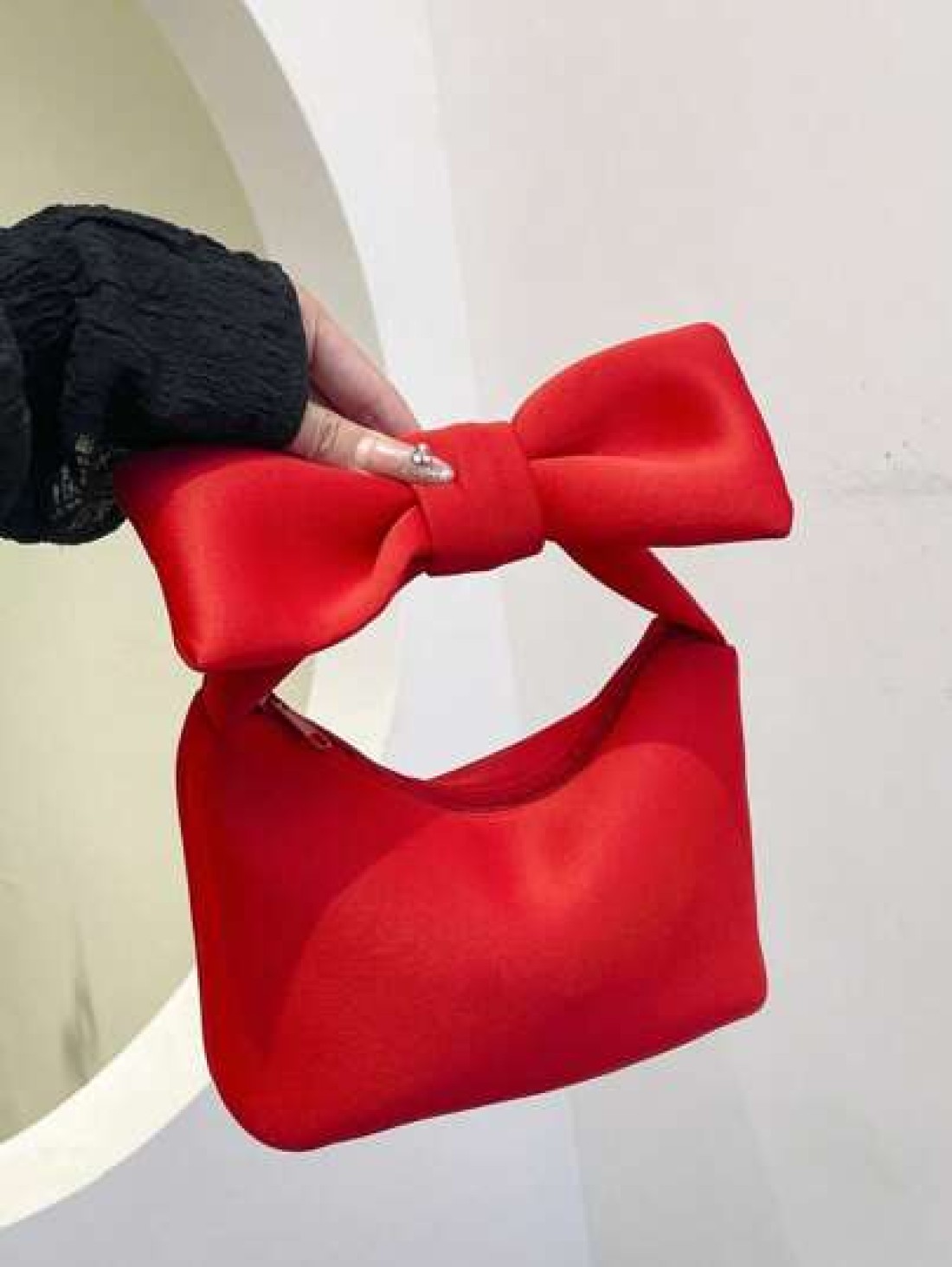 1pc New Japanese Style Big Bow Handbag Casual And Simple Zipper Design Pu Material High End Solid Color Matching Suitable For School And Travel Can Easily Accommodate Daily Necessities Versatile Items