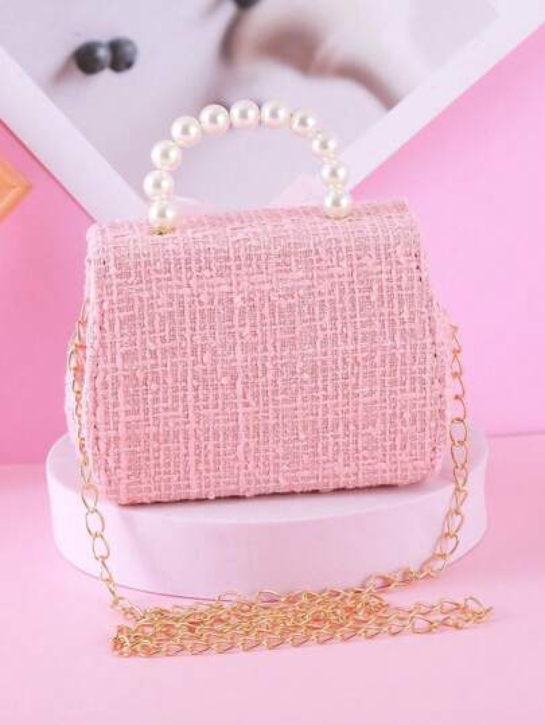 1pc Girls Cute Bow Crystal Crown Decor Chain Shoulder Crossbody Bag PU Material Flap Closure Casual Fashion Pearl Handbag Princess Bag Suitable For Festivals Daily Use