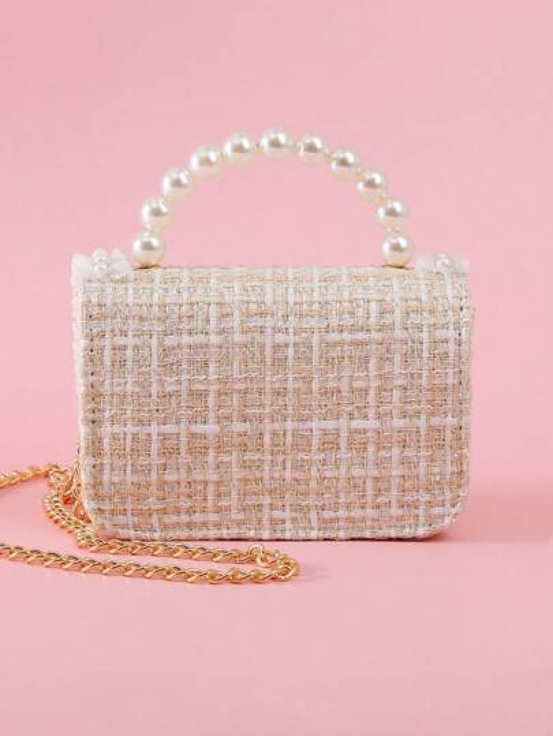 1pc Mini Girls Bowknot Pearl Lace PU Metallic Chain Flap Cover Cute Handbag Shoulder Bag Children Snack Bag For Casual Outings And Holidays
