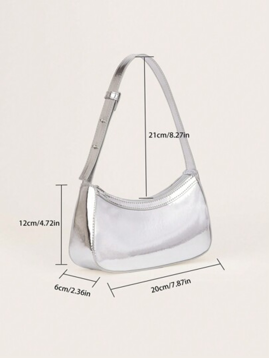 1pc Mirror Silver Handbag Patent Leather Reflective Clutch Shoulder Bag