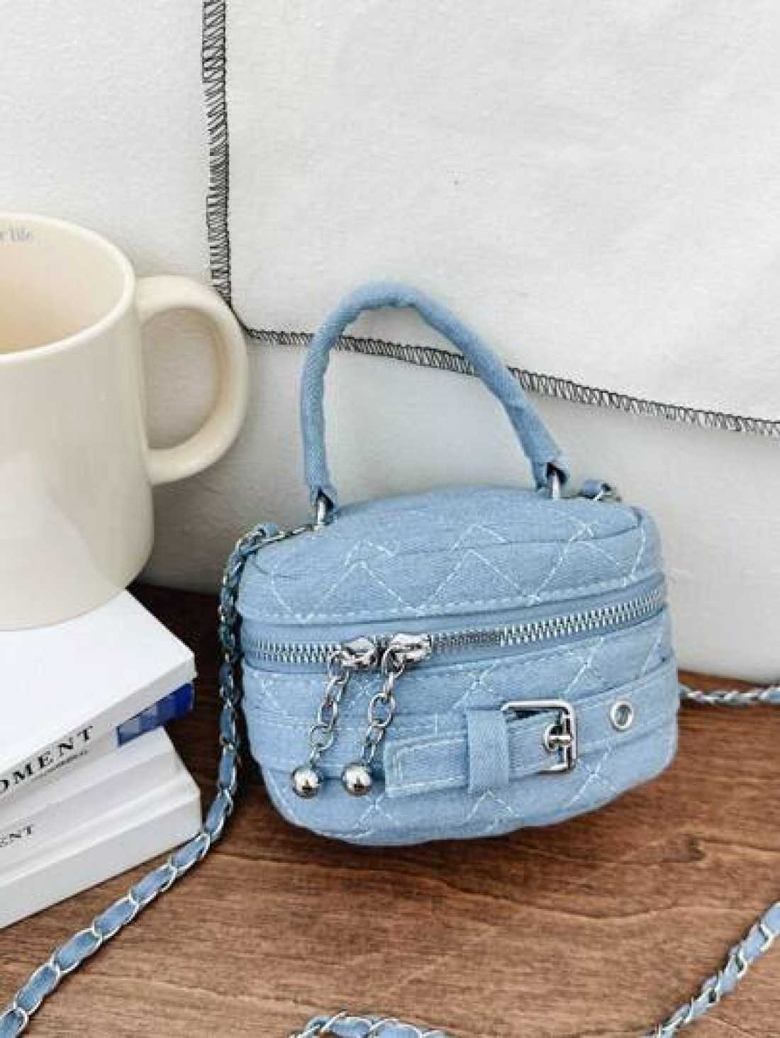 Children Denim Handbag Chain Messenger bag Box bag Lightweight Mini Handbag Zipper Rhombic lattice Quilting Small square bag Cute Vintage Casual Small bag Suitable for primary school boys and girls