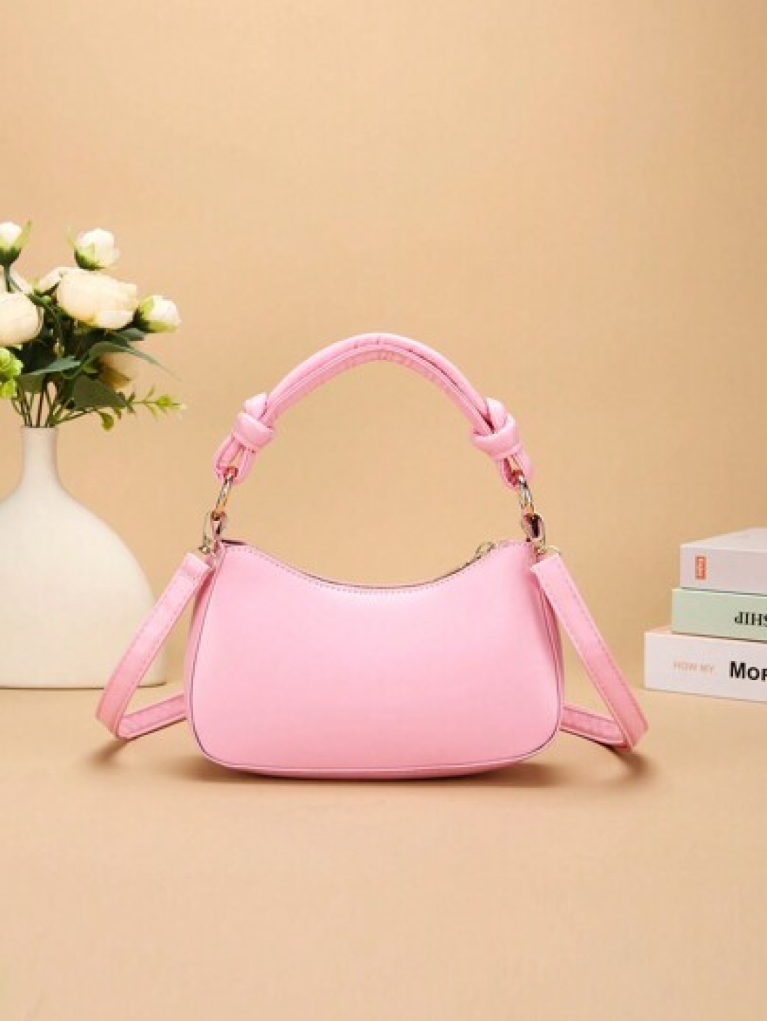 1pc PU Solid Color Fashion Handbag With Zipper Closure Shoulder Crossbody Bag Suitable For Daily Use And Outings