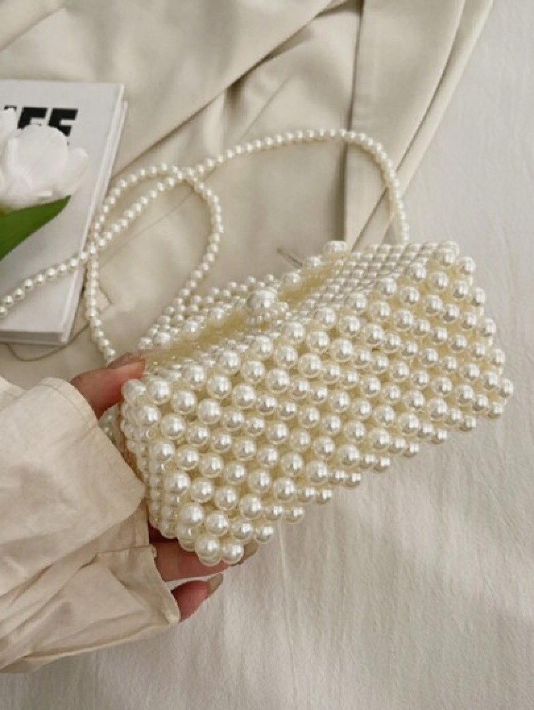 1pc Beaded Handbag Fashion Pearl Small Shoulder Bag Spring Summer