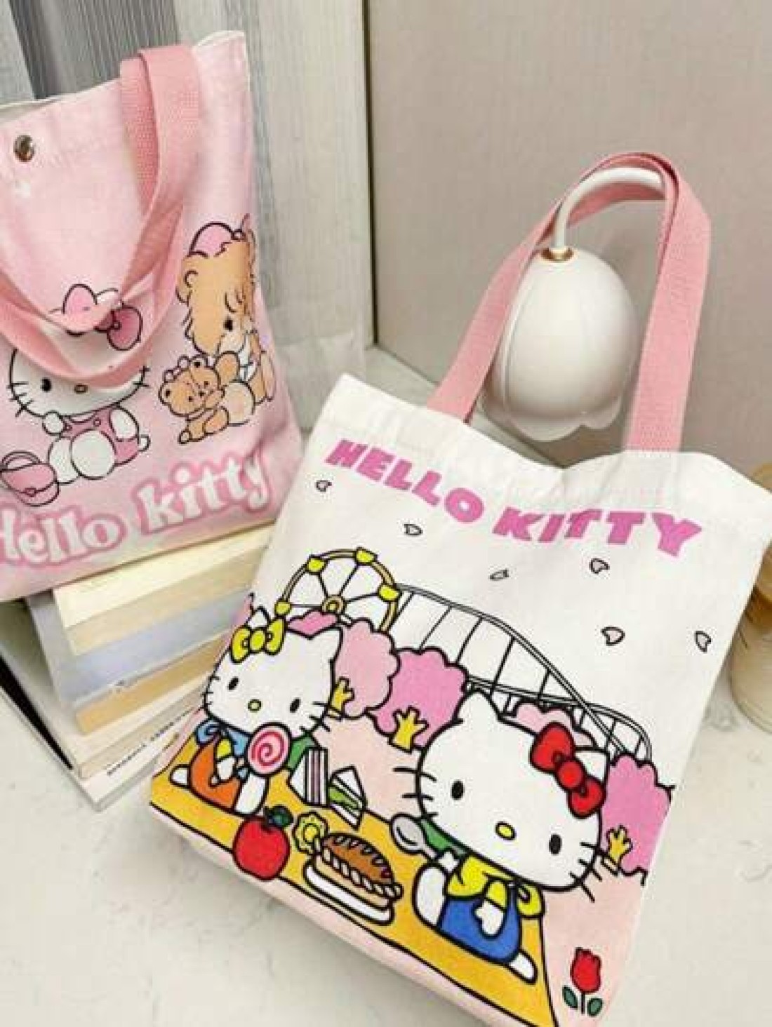 Sanrio Cartoon Sanrio Hello Kitty Kuromi New Large Capacity Commuting Canvas Bag Girls Anime Kawaii Cartoon Pattern And Stylish School Design