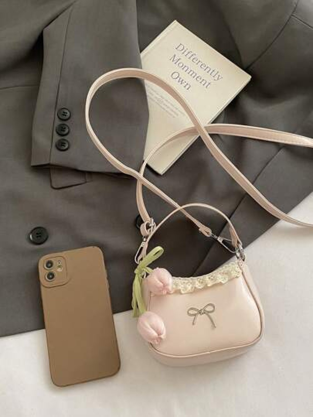 Cute Bow Handbag Lace PU Leather Shoulder Bag Mini Crossbody Coin Purse Elegant Lady Design Small Backpack