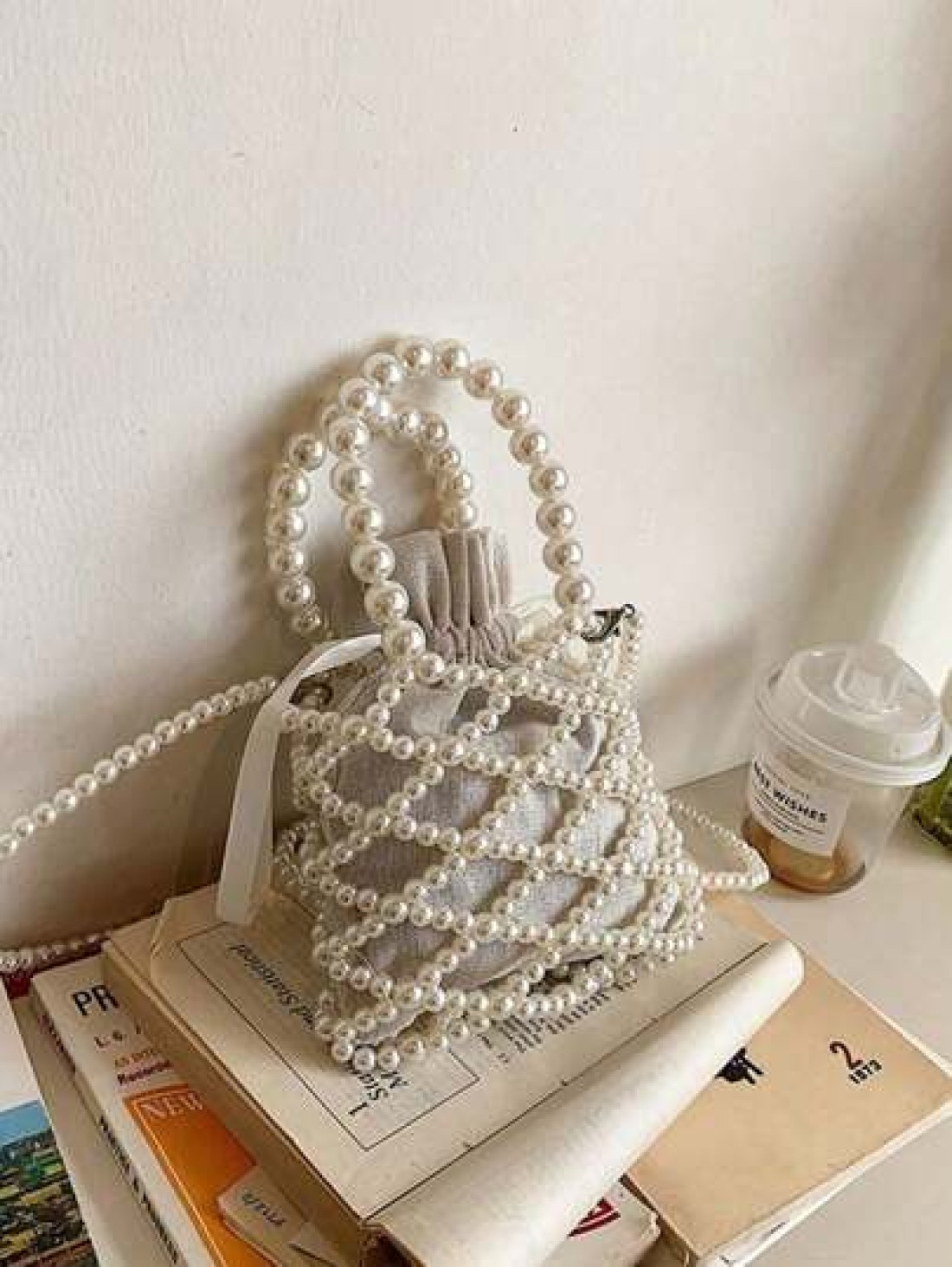 1PC French Retro Fairy Bag Woven Beaded Bucket Bag Hand Held Crossbody Bag Early Spring Pearl Bag Niche Design Hollow Pearl Bag Perfect Gift For Girls Suitable For Daily Use Random Style