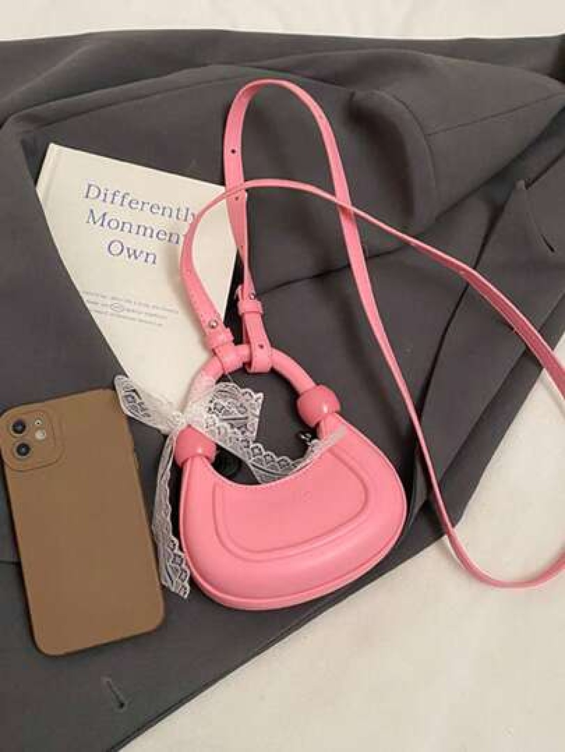 1pc New Fashion Solid Color Simple Crescent Moon Handbag Mini Crossbody Bag