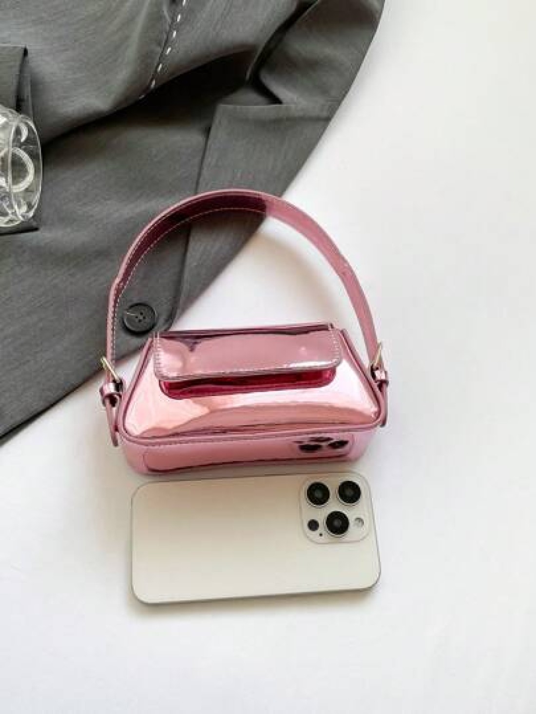 Girls Fashion Glossy Handbag Solid Color Molded Flap Underarm Bag