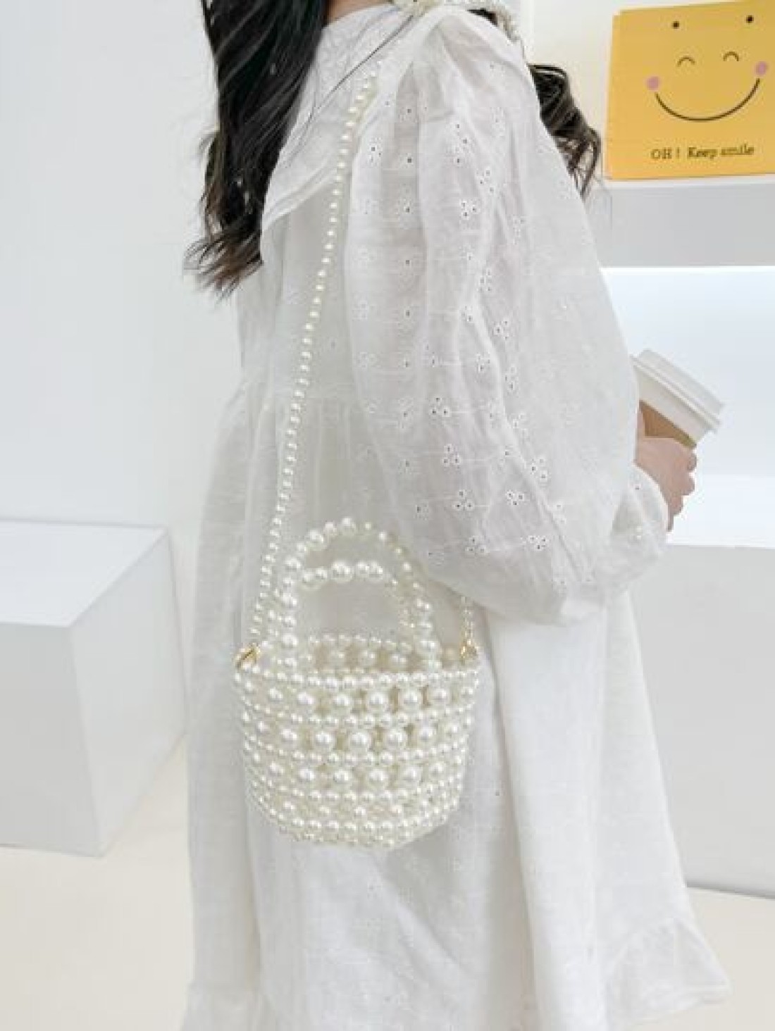 Girls Faux Pearl Beaded Satchel Bag