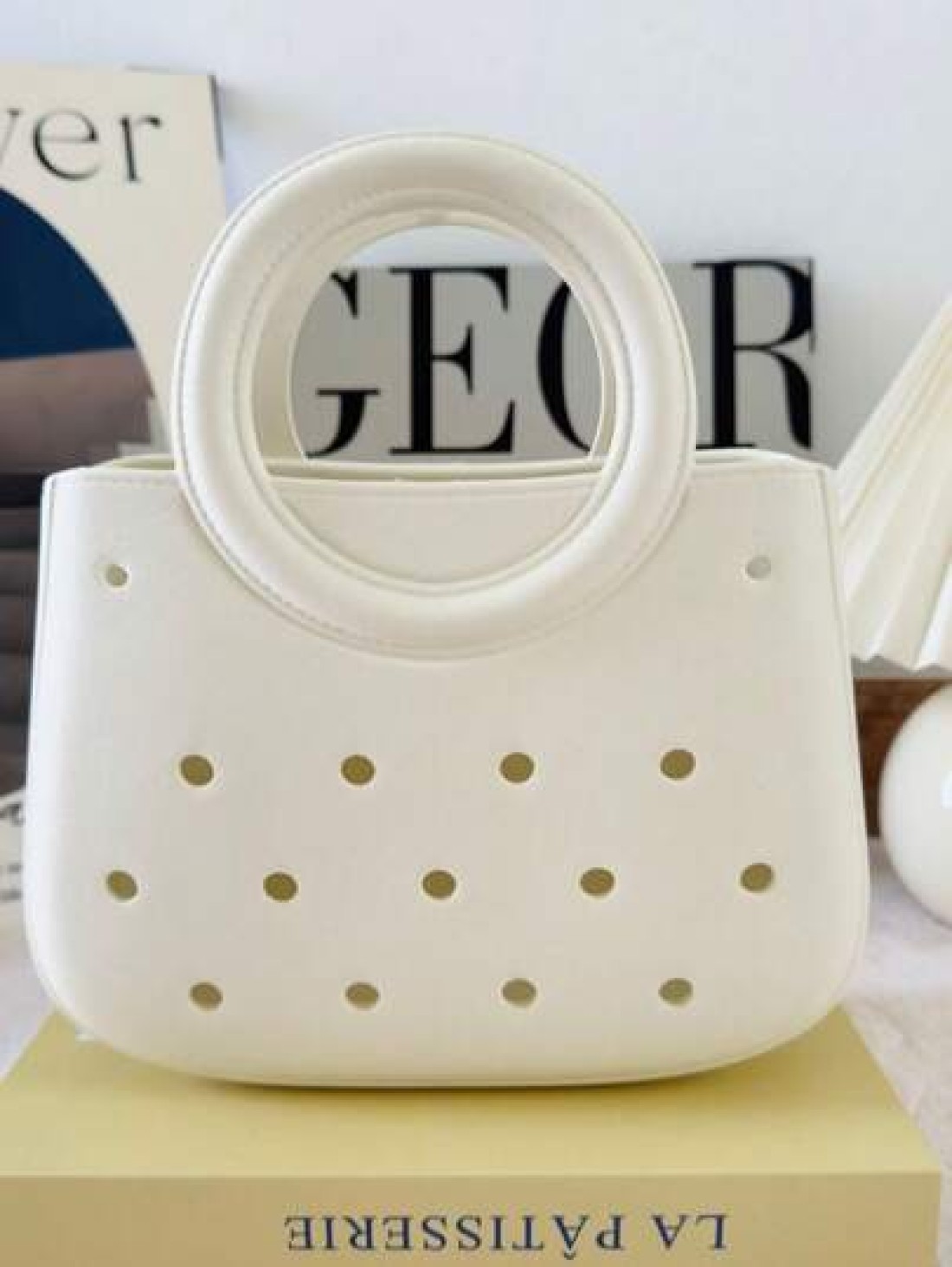 1pc EVA Solid Color DIY Hollow Out Tote Bag Waterproof Storage Basket Beach Bag Fashion Handbag