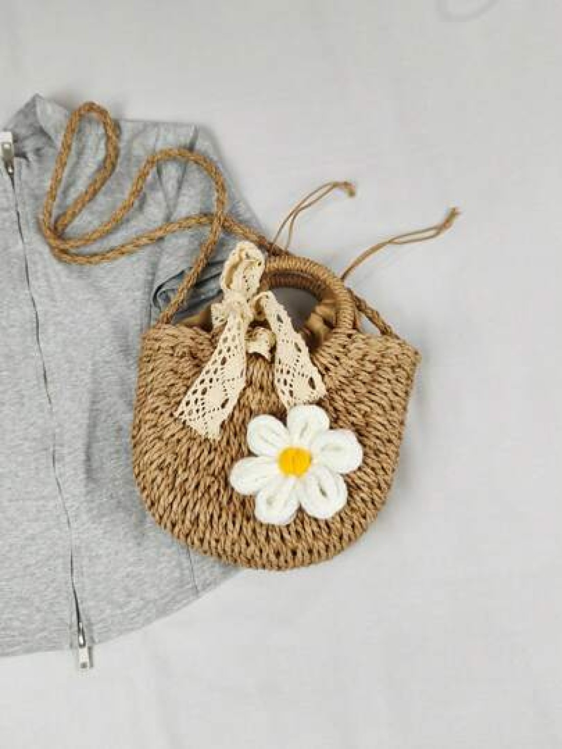 1pc Handbag Drawstring Opening And Closing This Year s Popular Handmade Sunflower Woven Bag For Girl 2025 New Ins Versatile Summer Messenger Bag Shoulder Handbag Comfortable Shoulder Strap Suitable Fo
