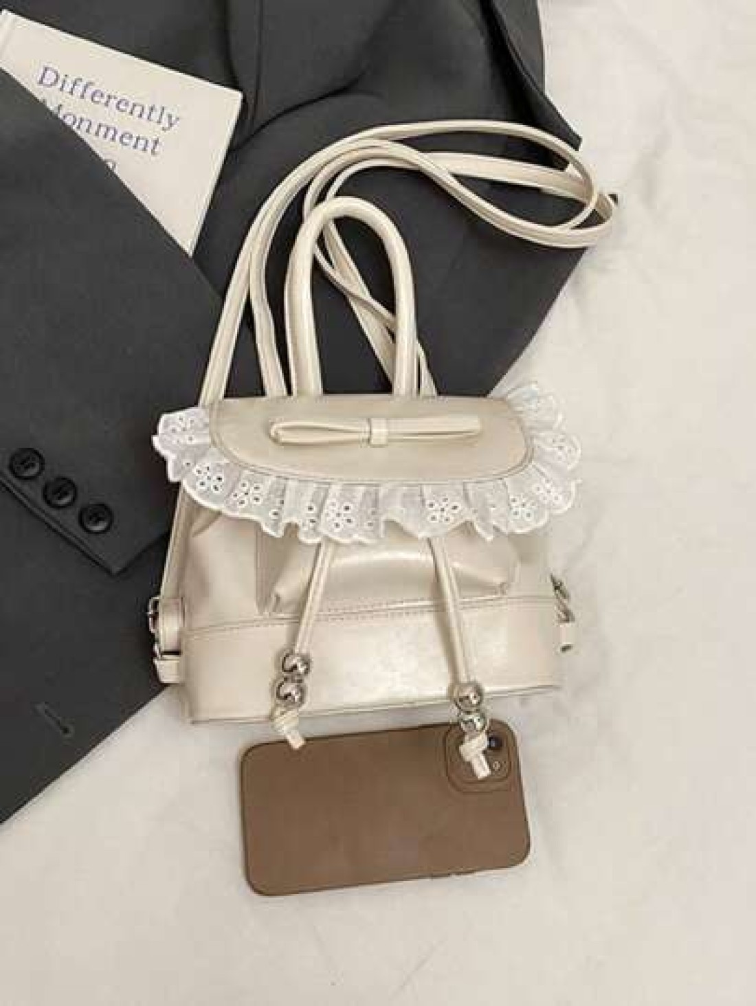 1pc New Fashionable Dual Tone Floral Trim Handbag Waterproof Light Weight Suitable For Commute And Outdoor Use