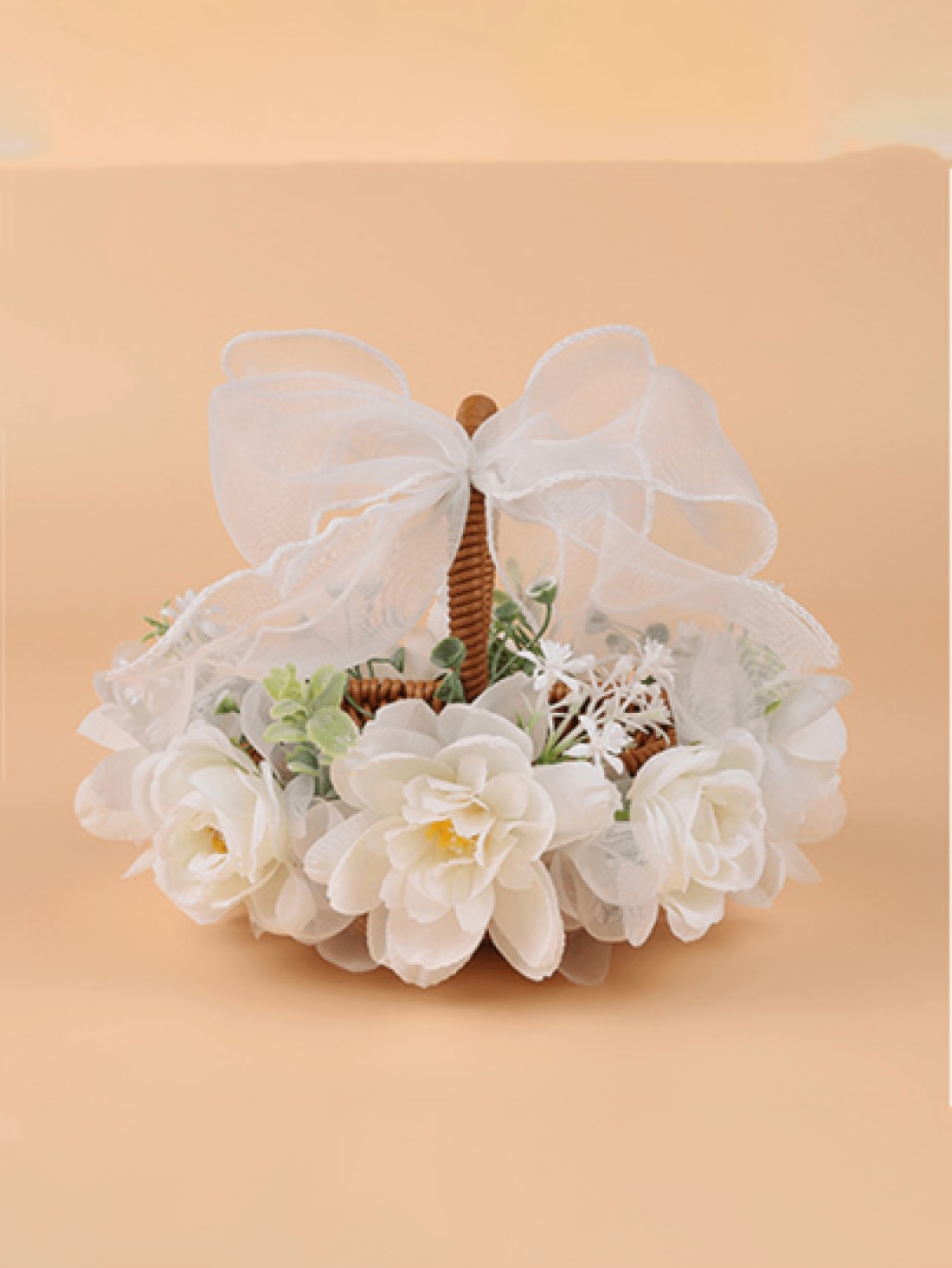 1pc Beautiful Bowknot Ribbon Flower Girl Basket For Wedding Woven Flower Girl Petal Toss Basket