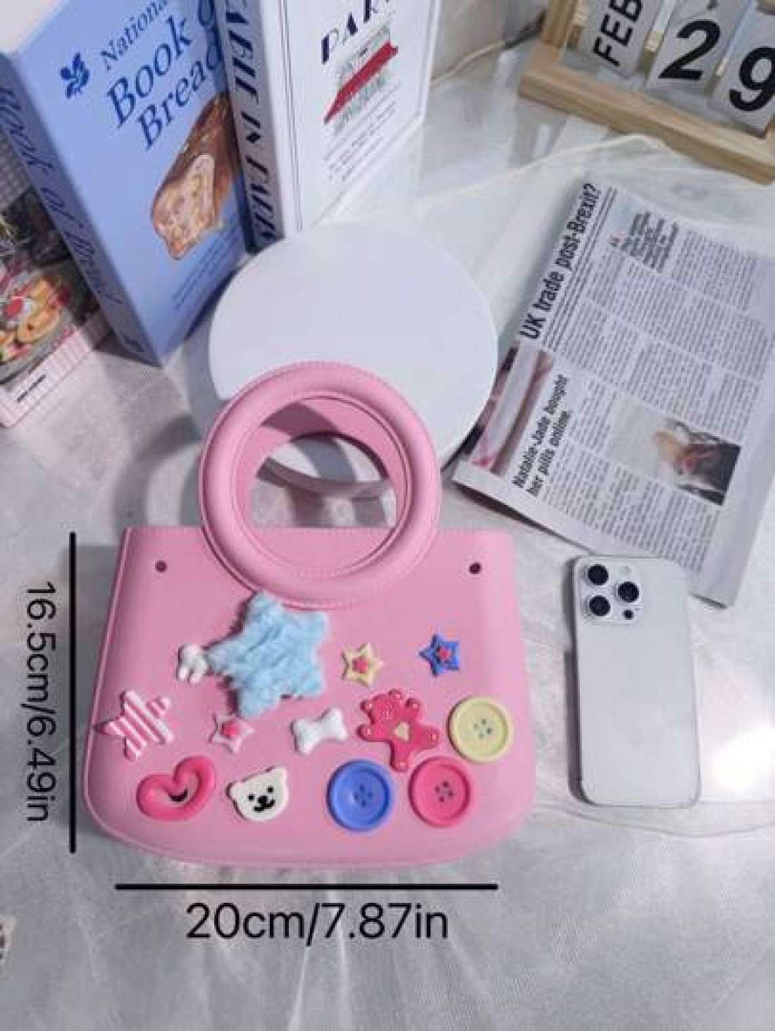 1pc EVA Solid Color Waterproof DIY Tote Bag Beach Basket Fashionable Hollow Out Travel Handbag