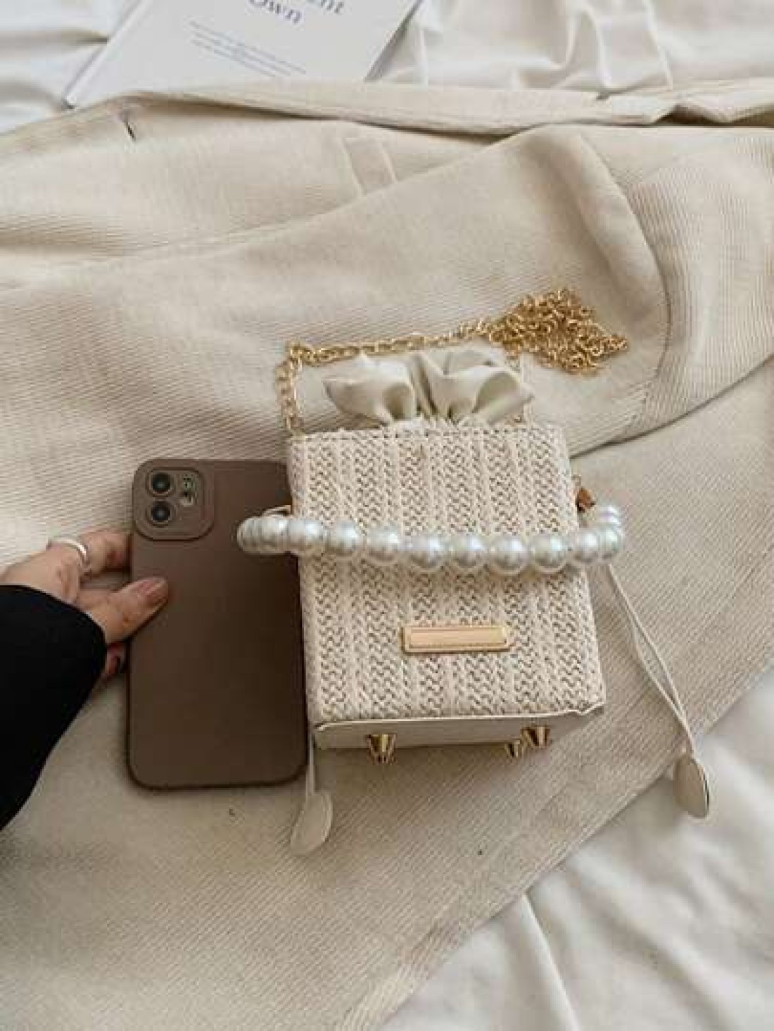 Woven Pearl Mini Handbag Fashion Chain Shoulder Crossbody Bag For Girls