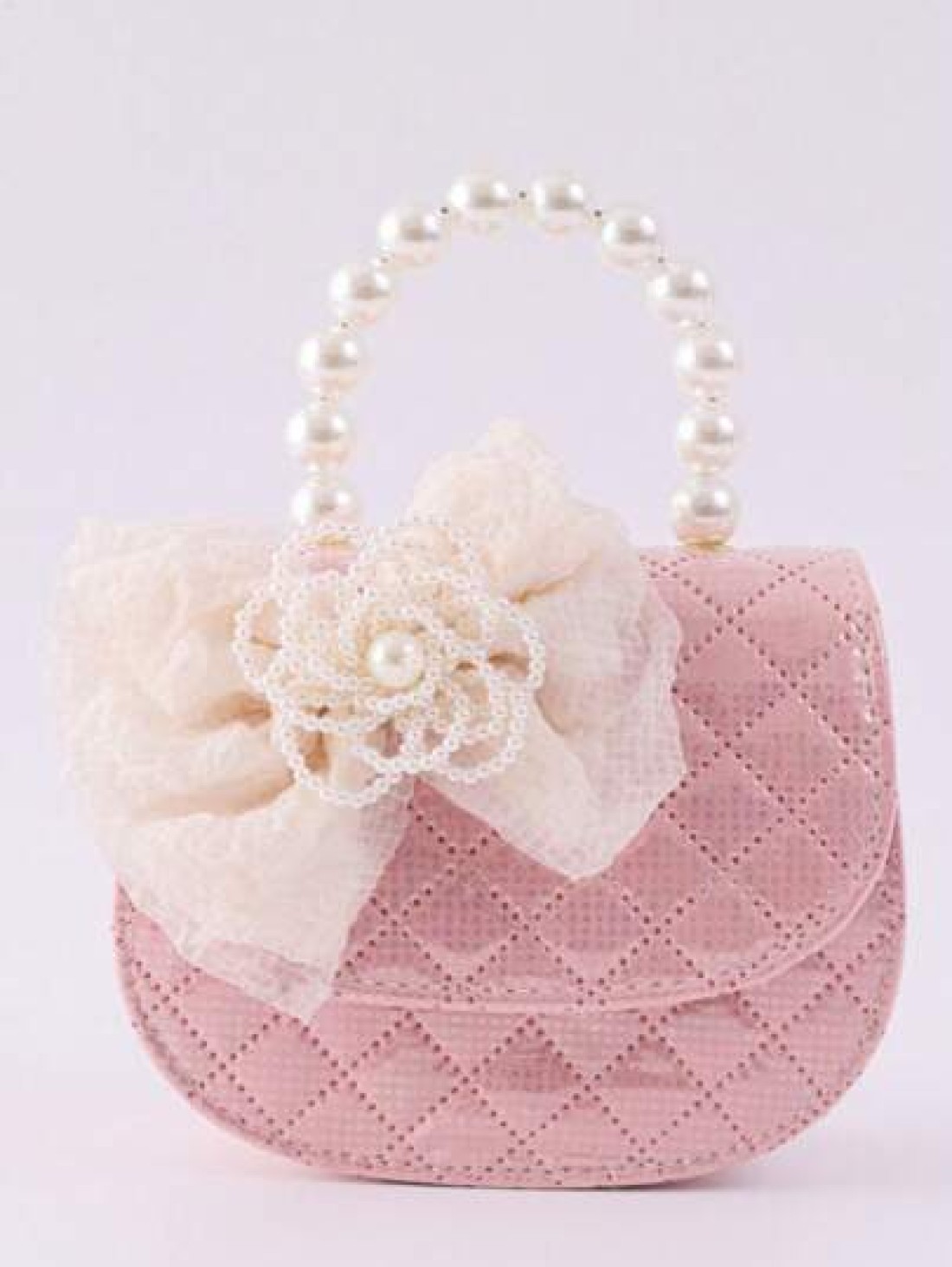 Fashionable Cute Bow Accent Shoulder Crossbody Bag With Elegant Pearl Lace Decor Beaded Handle