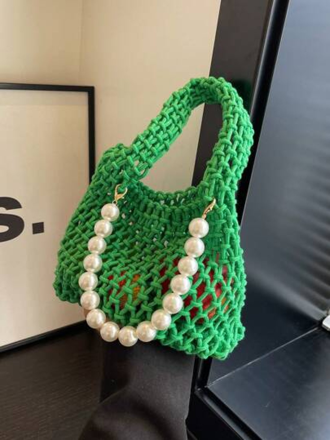 1pc Handbag Open Top Opening And Closing Niche Pearl Hollow Design Bag For Girl New Summer Fashion Braided Small Bag Casual And Versatile Beach Bag Suitable For Daily Outings And Vacations A Perfect G