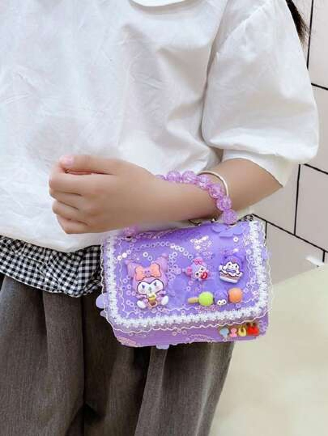 Sanrio A Kuromi Children s Bag A Multi Color Bead Handbag A Cartoon And Cute Accessory Bag A Mini And Small Handbag Bag A Daily Travel Clothing Matching Bag A Closed Shoulder Bag