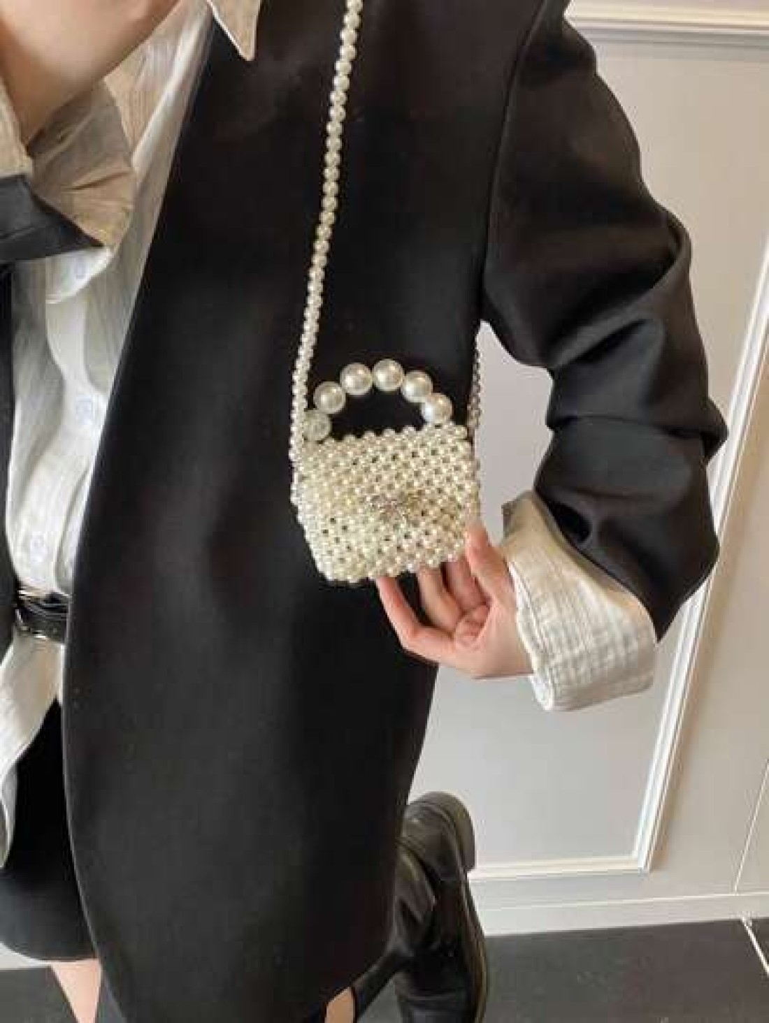 Versatile Mini Retro Girl Crochet Faux Pearl Beaded Bag