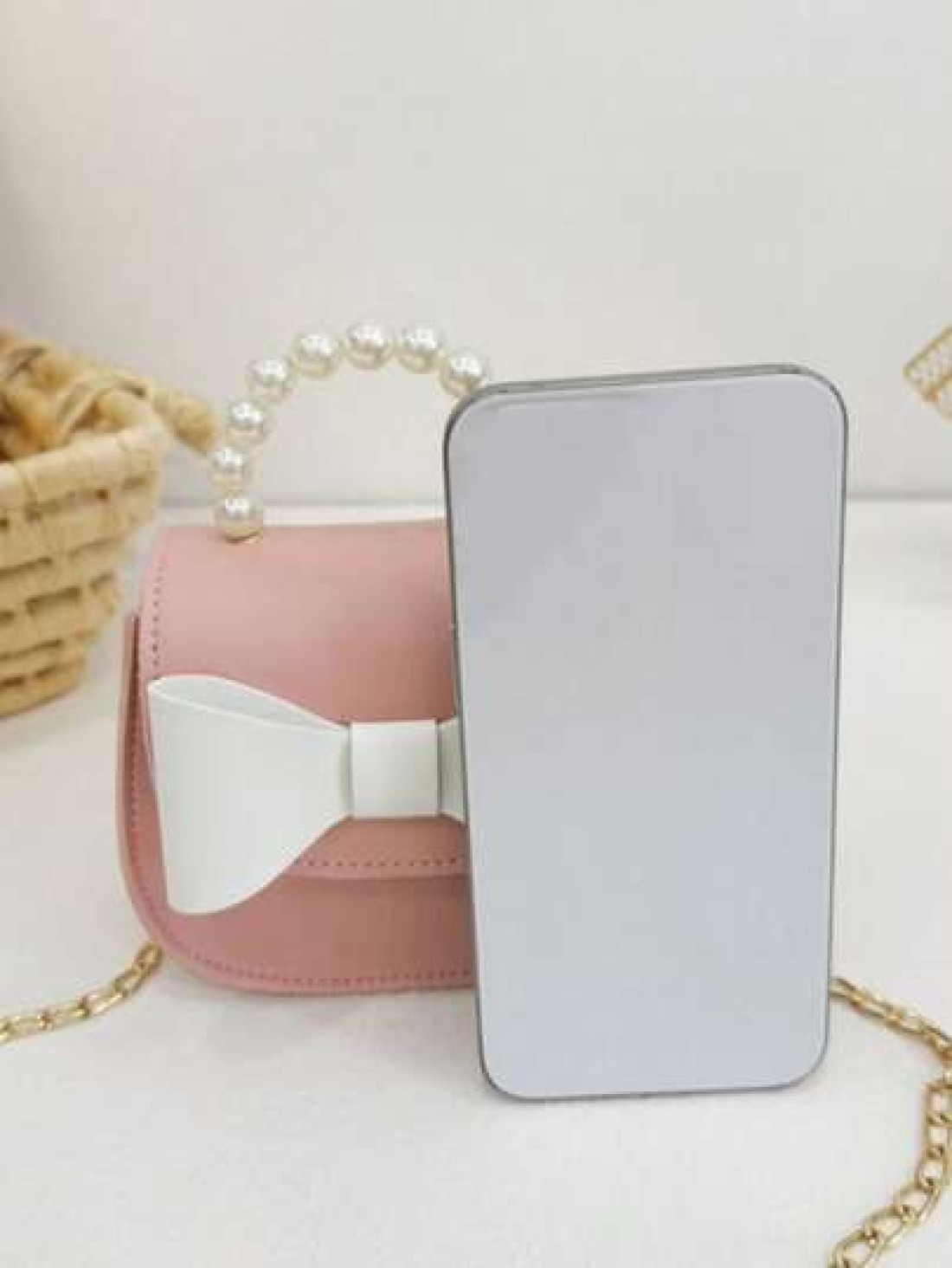 1pc New Fashion Pearl Handbag With Strap Butterfly Decor Mini Cross Body Bag