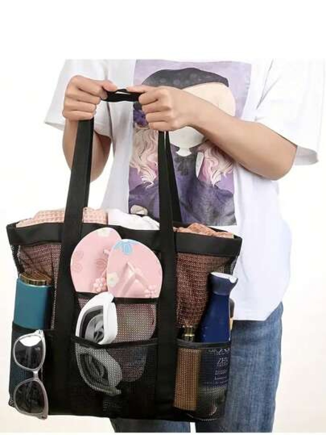 1pc Beach Bag Large Capacity Toy Mesh Swimming Bag Wash Shoulder Backpack Outdoor Multi Functional Travel Hand Held Shoulder Beach Bag Swimsuit Storage