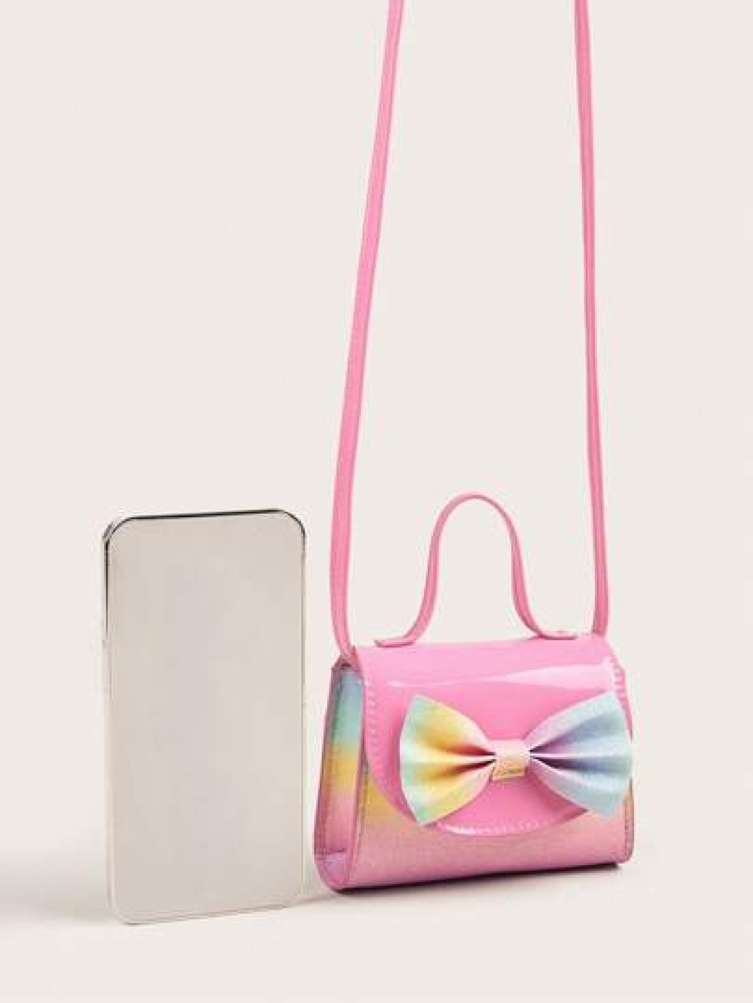 1pc Girls Cute Bowknot Mini Crossbody Bag In Holographic Plaid Print Coin Purse