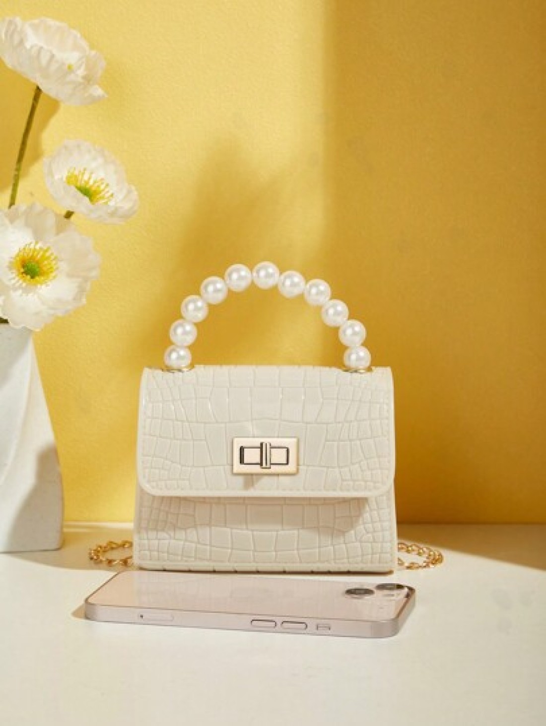 Gift Worthy Faux Pearl Decor Handheld Bag Mini Cute Crossbody Bag