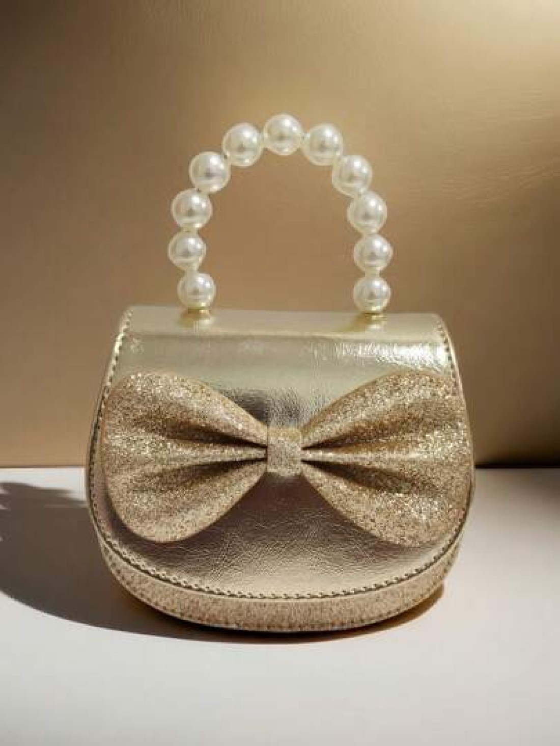 Children s Fashionable Pearl Handbag Holiday Gift PU Leather Butterfly Decor Round Pouch Stylish Princess Mini Purse For Girls