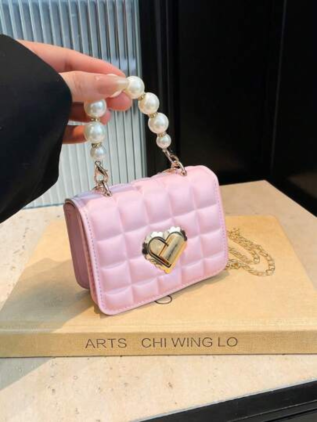 1pc Cute Sweet Messenger Bag Korean Style Fashion Coin Purse Solid Color Casual Pu Texture Small Square Bag Handbag Pearl Handle Chain Shoulder Strap Lock Buckle Fashion Chain Messenger Bag Fashion Pr