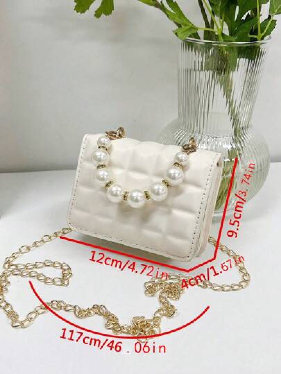 1pc Mini Girl s Gingham PU Flap Bag Versatile Pearl Handbag For Daily Use