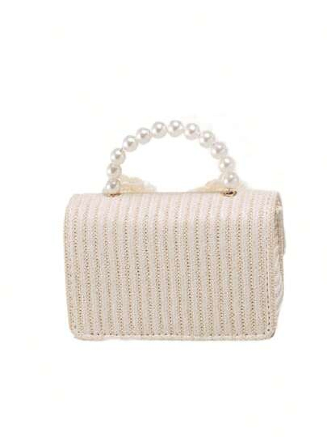 Straw Crossbody Bag Portable Faux Pearl Beaded Lace Bow Decor Handbag Ideal Gift Choice