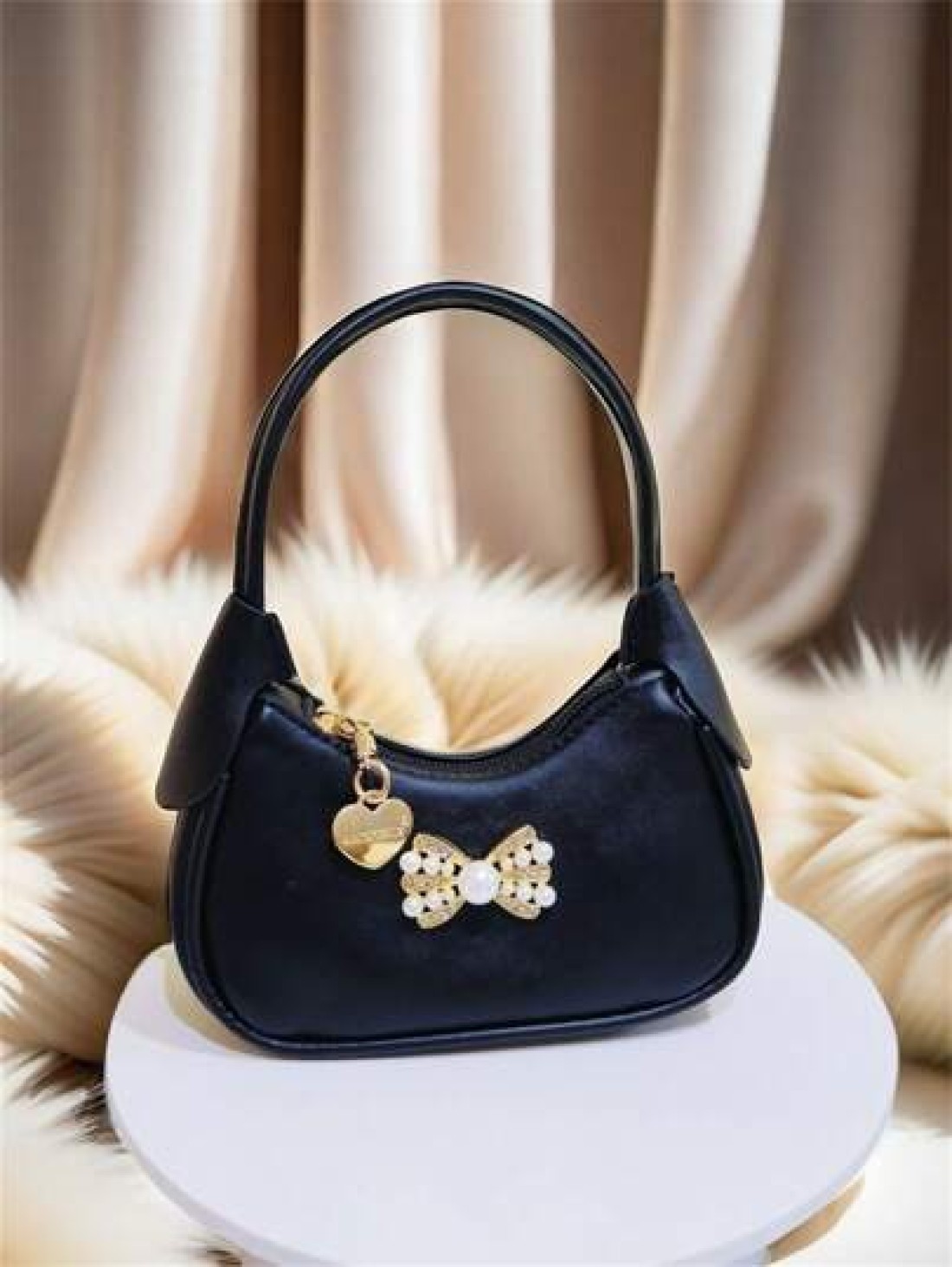 Rhinestone Pearl Bow Decor Girls Handbag New Autumn Winter Fashion Kid s Mini Bag Princess Style Coin Purse Cute Tote Bag Christmas Gift Birthday Present Candy Bag Lipstick Case Accessory Pouch Snack