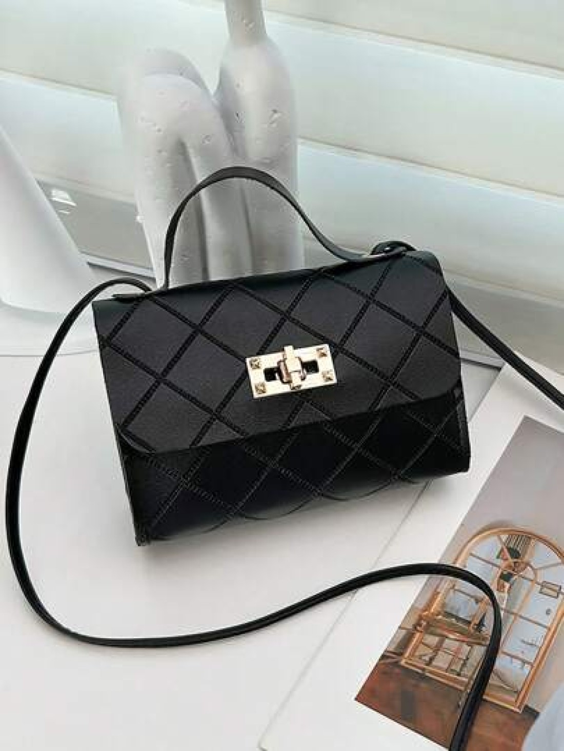 1pc Girls Metal Lock Decor Handbag Shoulder Bag Wallet Coin Purse Adjustable Strap Suitable For Daily Outdoor Travel Trekking Portable Ideal Gift