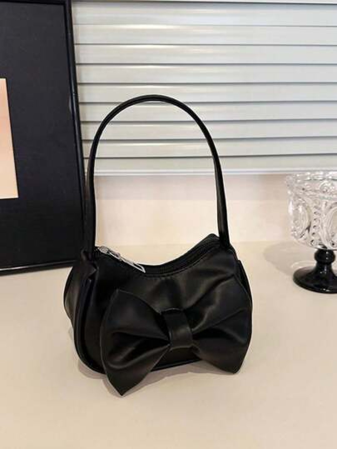 1pc Handbag Pu Zipper Opening And Closing New Style Small Elegant And Sweet Handbag Shoulder Bag Korean Style Small Bag Textured Bow Shoulder Bag Comfortable Shoulder Strap Suitable For Daily Outings