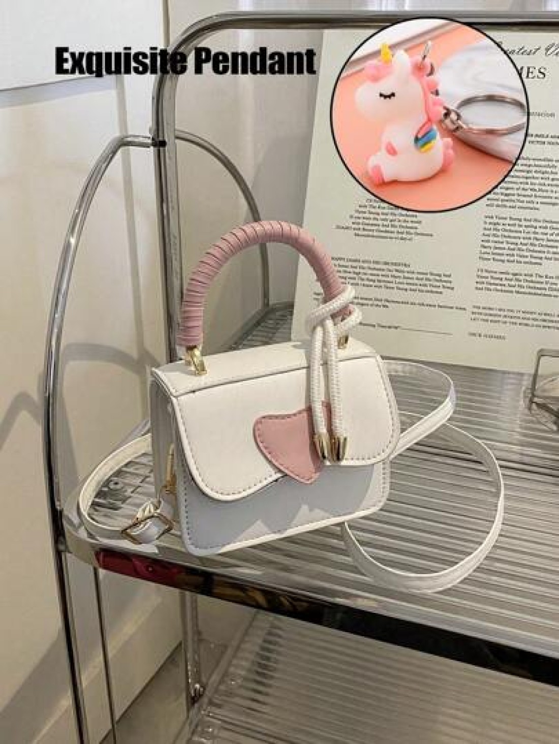 1 Pc Mini Girls Heart Shaped Color Block PU Fashion Shoulder Handbag Crossbody Bag Suitable For Daily Use