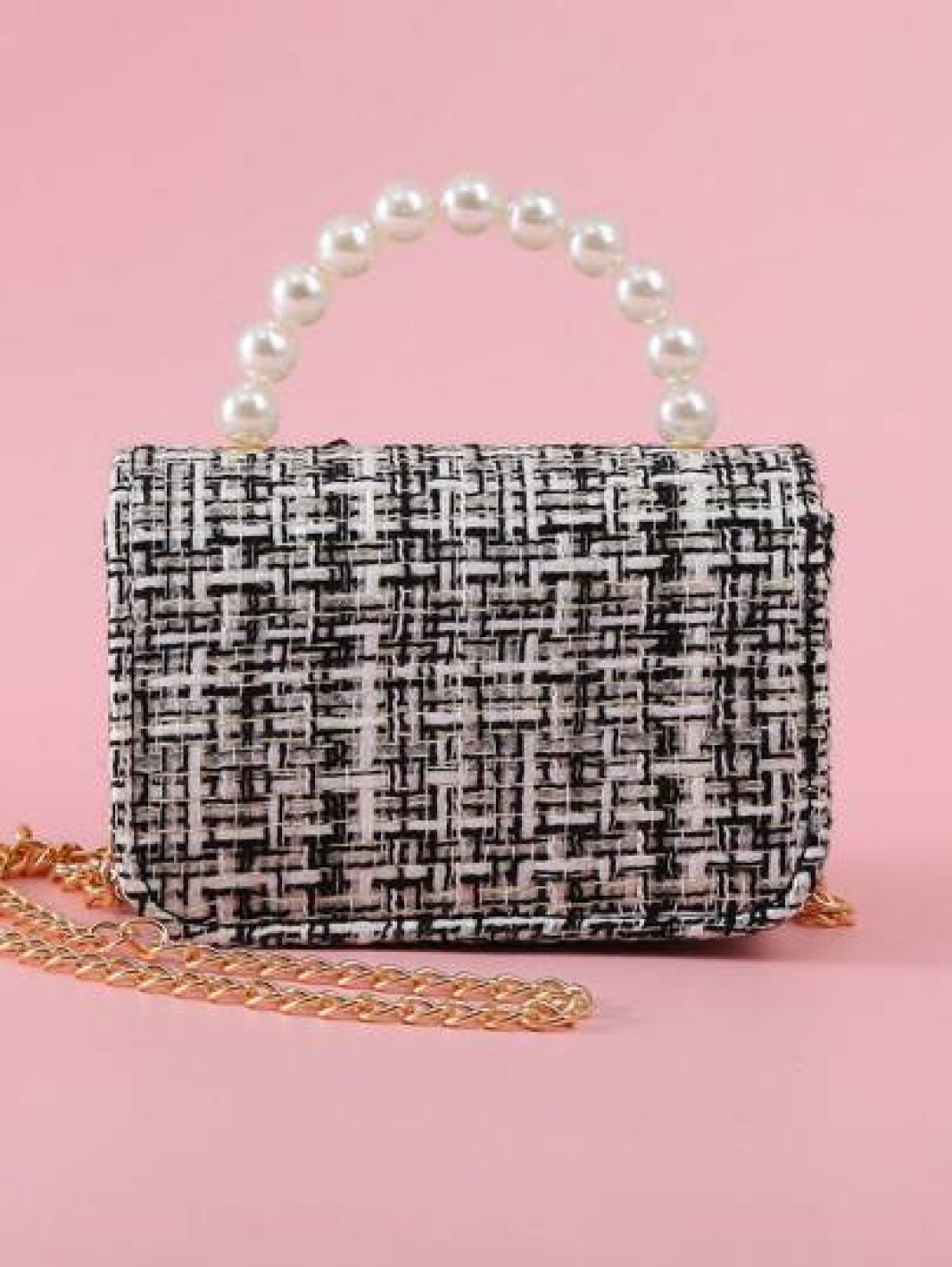 1pc Mini Kid s Fabric Bowknot Rhinestone Pearl Decor Striped PU Magnetic Closure Chain Strap Fashion Handbag Shoulder Bag Cute Girls Princess Bag Suitable For Holidays Daily Use And Birthday Gift